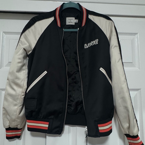 Coach Jackets & Blazers - Black and White Bomber Jacket with Love Patch COACH